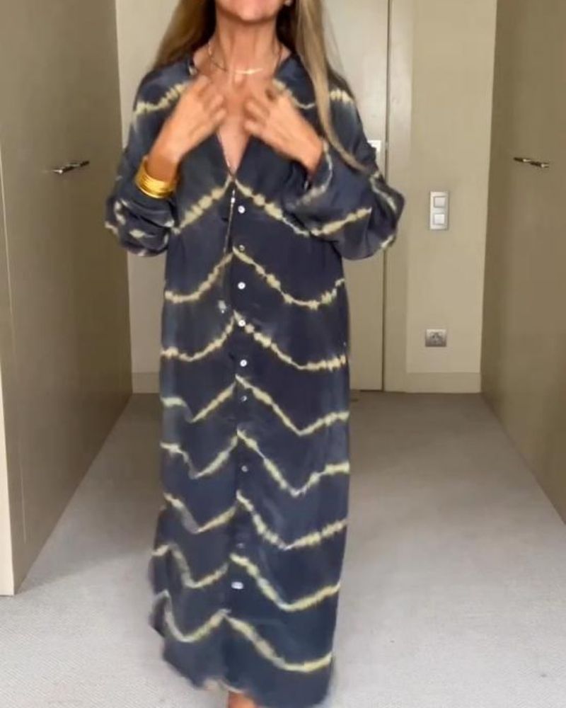 Żywia – Długa boho sukienka w paski z dekoltem V