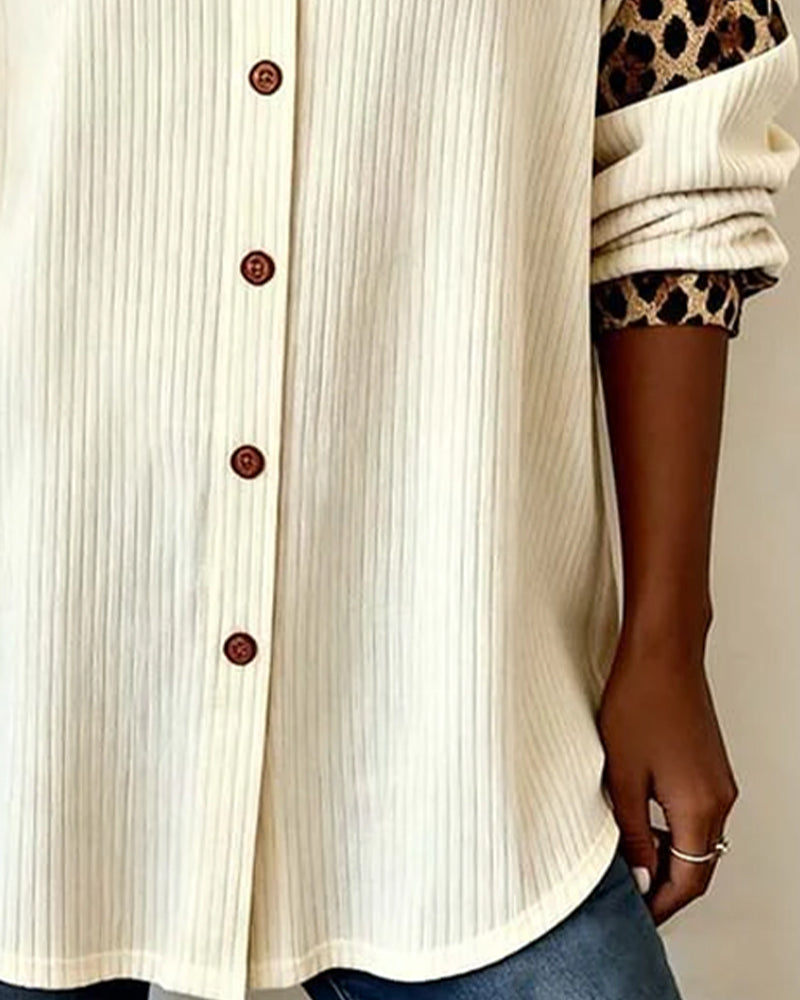 Jordana - Koszula z Kołnierzykiem w Wzór Lamparta