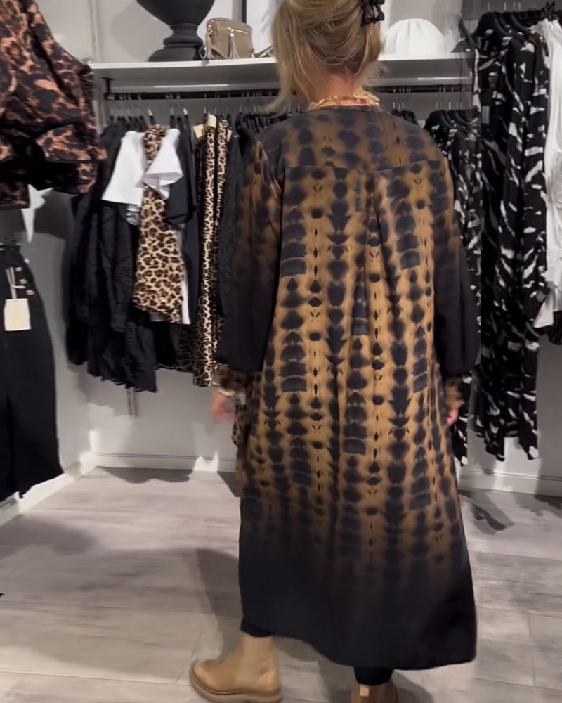 Ombre - V-neck długi rękaw warstwowa sukienka