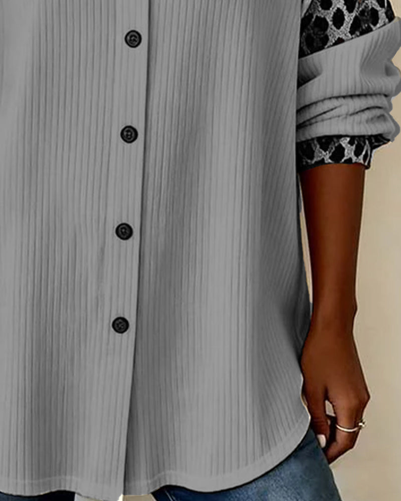 Jordana - Koszula z Kołnierzykiem w Wzór Lamparta