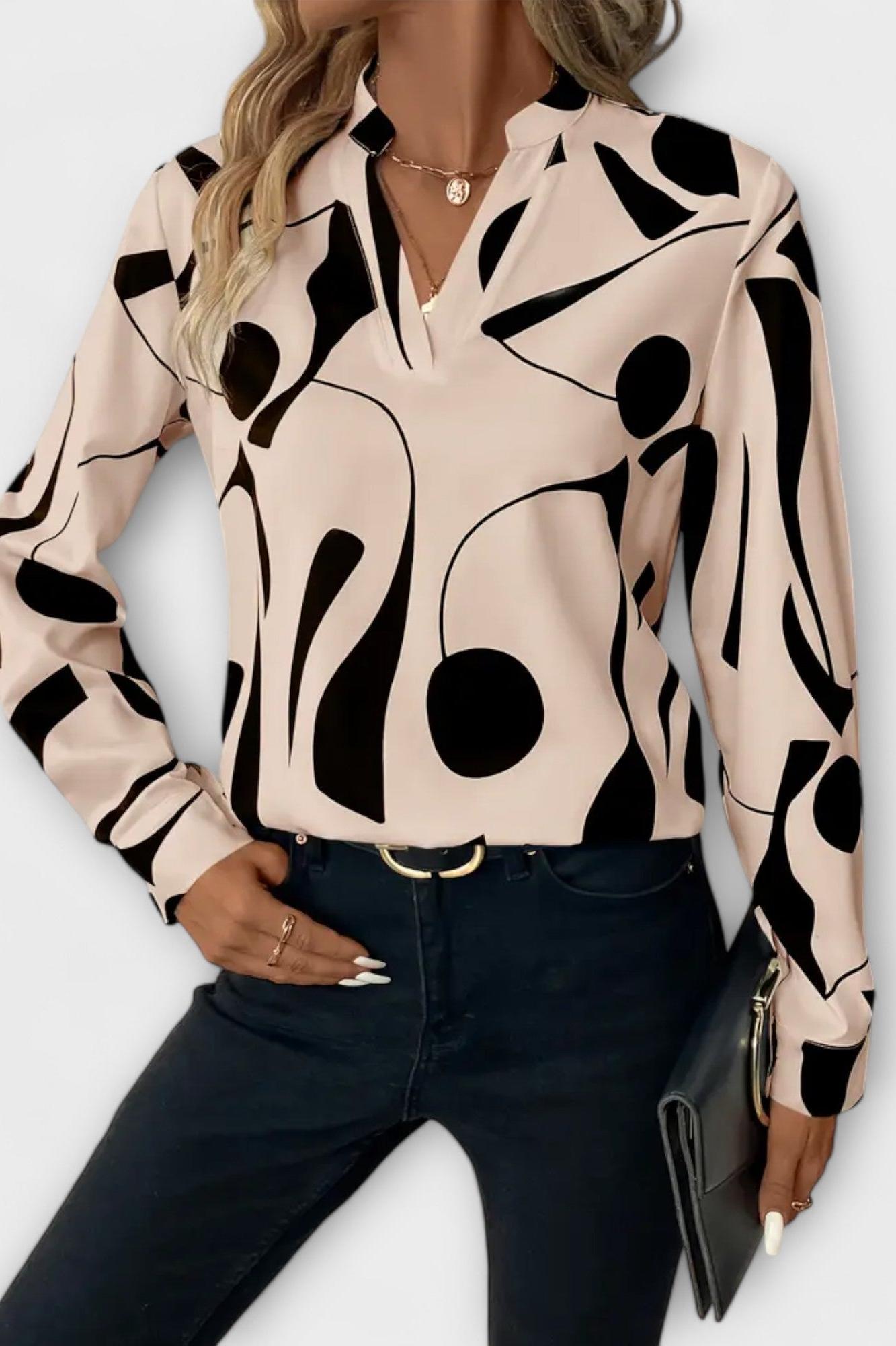 Joana - Elegancka bluzka z długim rękawem i dekoltem w kształcie litery V