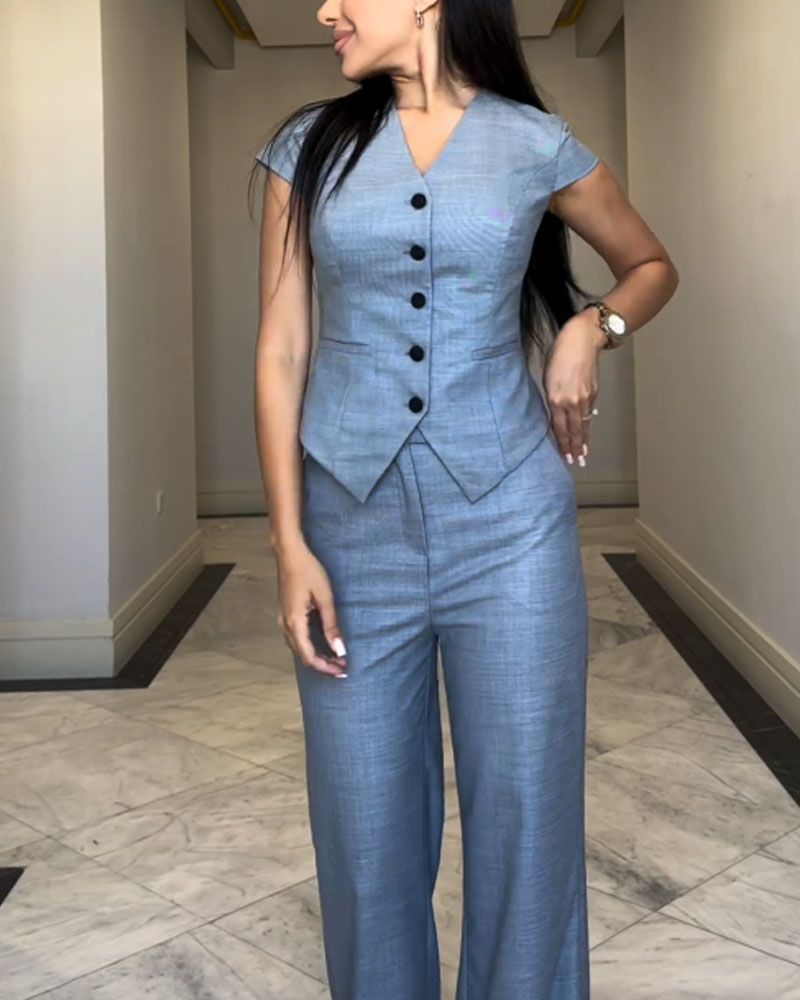 Laura - Komplet lniana bluzka i spodnie