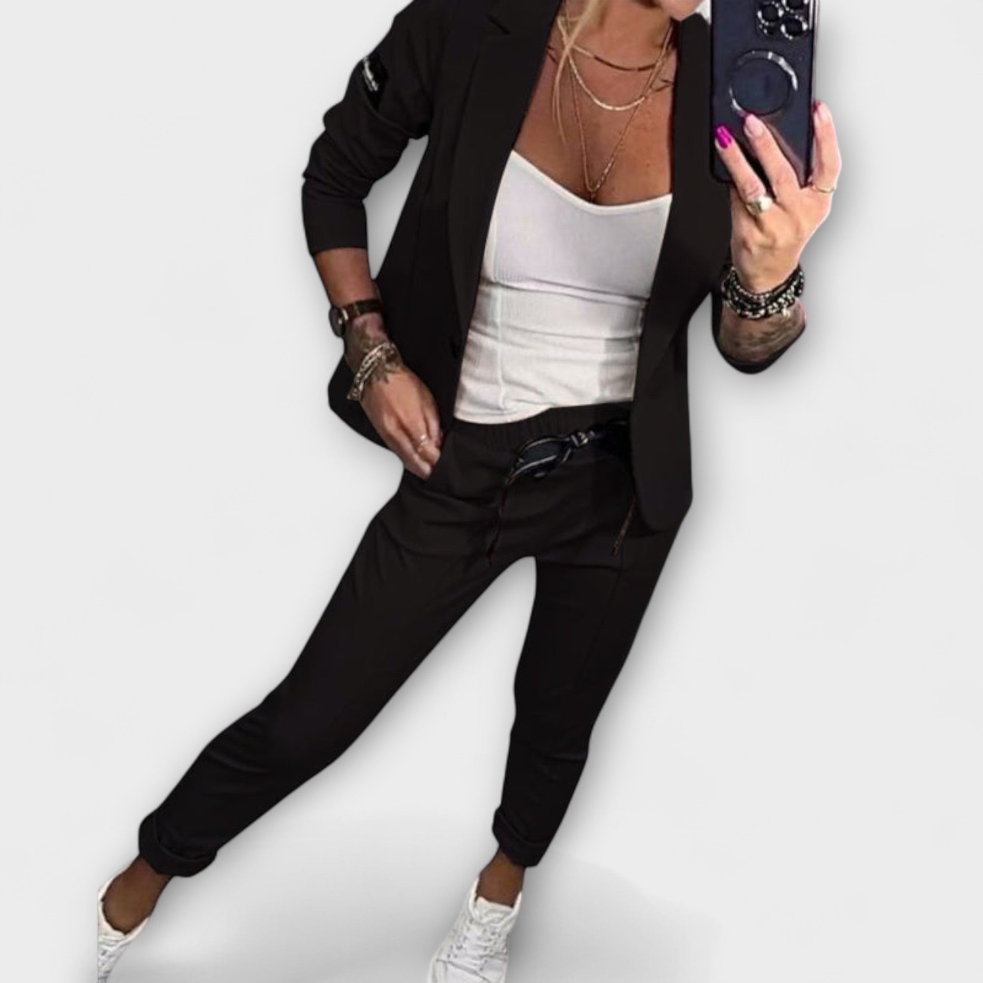 Vionne | Elegancki zestaw bluzki, kurtki i spodni