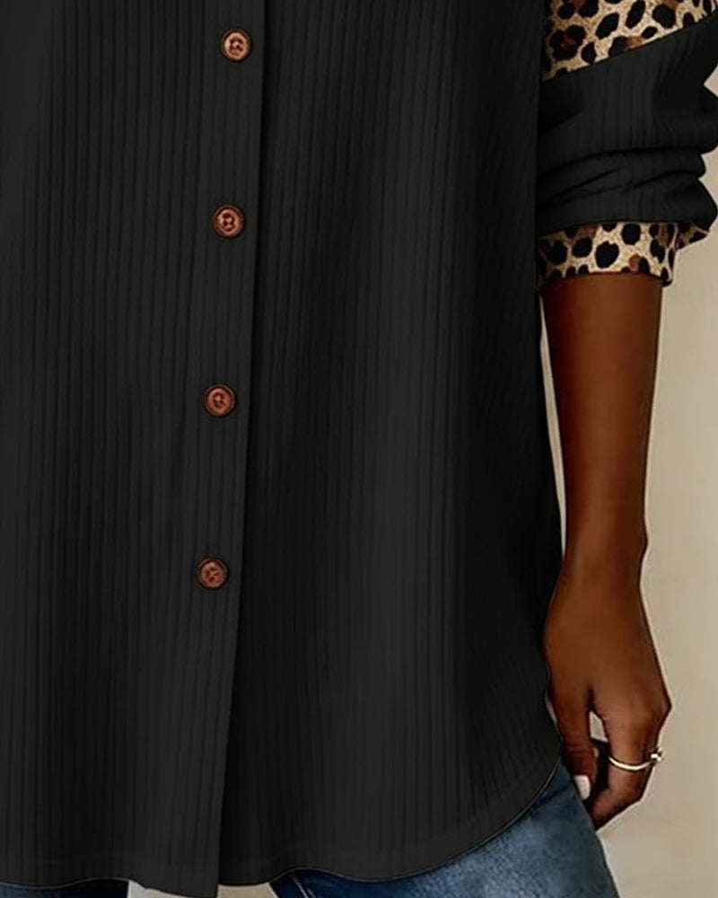 Jordana - Koszula z Kołnierzykiem w Wzór Lamparta