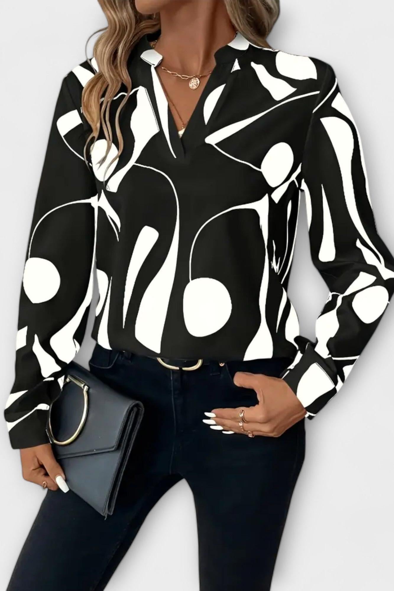 Joana - Elegancka bluzka z długim rękawem i dekoltem w kształcie litery V